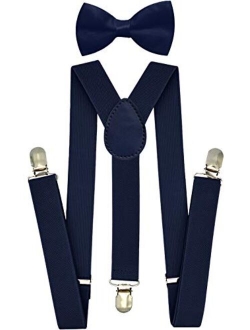 Kids Boys Suspenders - Adjustable Size Elastic 1 inch Wide Y Shape Strong Clips - 6 months Toddler to 5 feet Tall