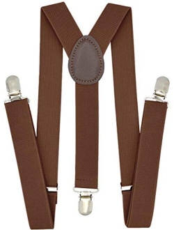 Kids Boys Suspenders - Adjustable Size Elastic 1 inch Wide Y Shape Strong Clips - 6 months Toddler to 5 feet Tall