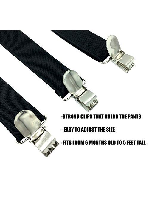 Kids Boys Suspenders - Adjustable Size Elastic 1 inch Wide Y Shape Strong Clips - 6 months Toddler to 5 feet Tall