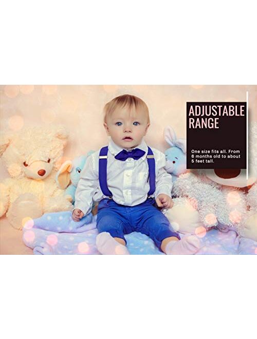 Kids Boys Suspenders - Adjustable Size Elastic 1 inch Wide Y Shape Strong Clips - 6 months Toddler to 5 feet Tall