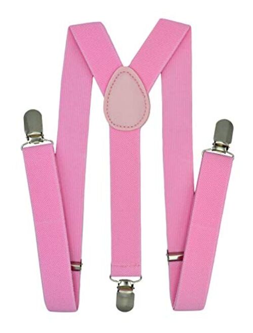 Kids Boys Suspenders - Adjustable Size Elastic 1 inch Wide Y Shape Strong Clips - 6 months Toddler to 5 feet Tall