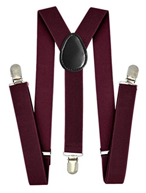 Kids Boys Suspenders - Adjustable Size Elastic 1 inch Wide Y Shape Strong Clips - 6 months Toddler to 5 feet Tall