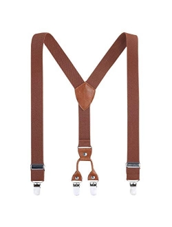 Kids Child Men Boy Suspenders - Adjustable Elastic Solid Color 4 Strong Clips Braces