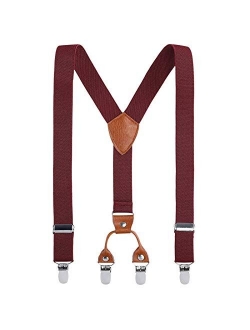 Kids Child Men Boy Suspenders - Adjustable Elastic Solid Color 4 Strong Clips Braces