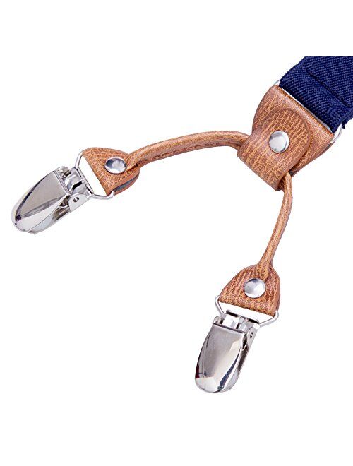 Kids Child Men Boy Suspenders - Adjustable Elastic Solid Color 4 Strong Clips Braces