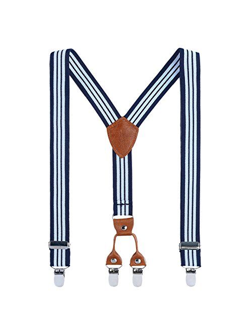 Kids Child Men Boy Suspenders - Adjustable Elastic Solid Color 4 Strong Clips Braces