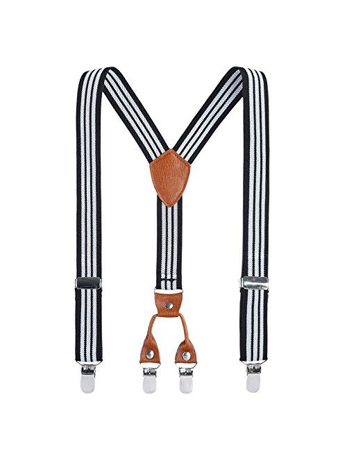 Kids Child Men Boy Suspenders - Adjustable Elastic Solid Color 4 Strong Clips Braces