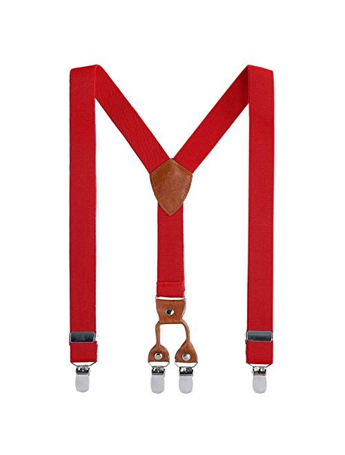 Kids Child Men Boy Suspenders - Adjustable Elastic Solid Color 4 Strong Clips Braces