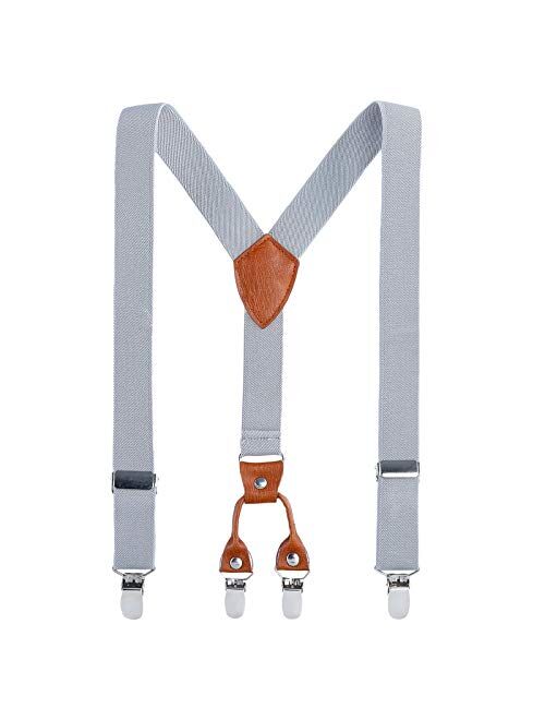 Kids Child Men Boy Suspenders - Adjustable Elastic Solid Color 4 Strong Clips Braces