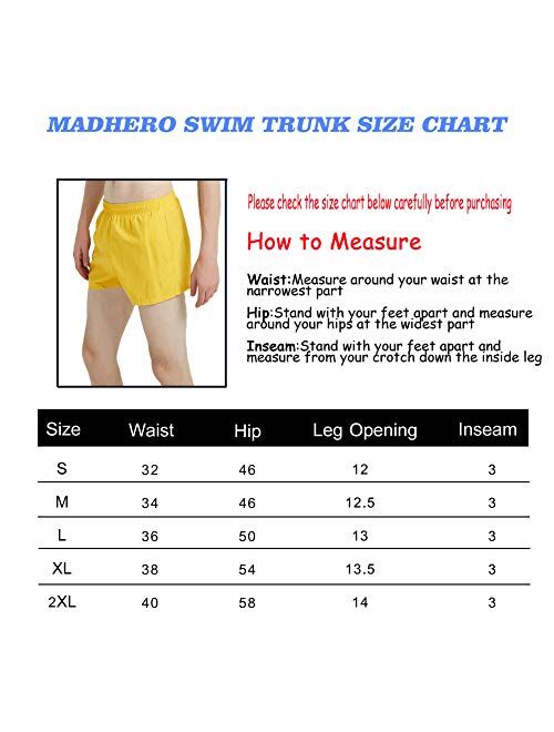 MADHERO Men Swim Trunks Short with Mesh Lining Solid Bathing Suit 3"