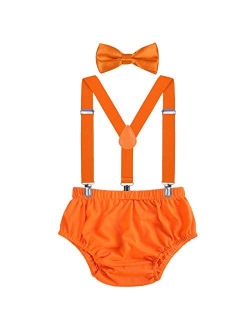 AWAYTR Baby Boys Cake Smash Outfit - First Birthday Party Suspenders Bow Tie Bloomers Set