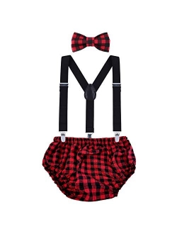 AWAYTR Baby Boys Cake Smash Outfit - First Birthday Party Suspenders Bow Tie Bloomers Set