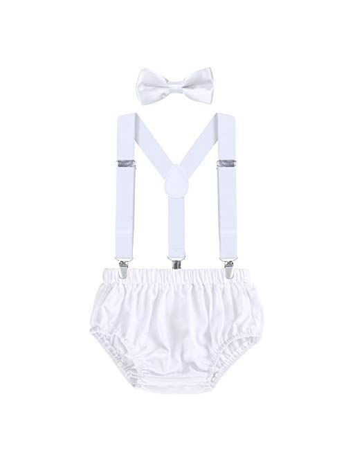 AWAYTR Baby Boys Cake Smash Outfit - First Birthday Party Suspenders Bow Tie Bloomers Set