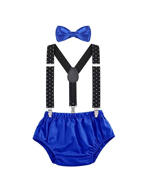 AWAYTR Baby Boys Cake Smash Outfit - First Birthday Party Suspenders Bow Tie Bloomers Set