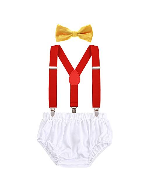 AWAYTR Baby Boys Cake Smash Outfit - First Birthday Party Suspenders Bow Tie Bloomers Set