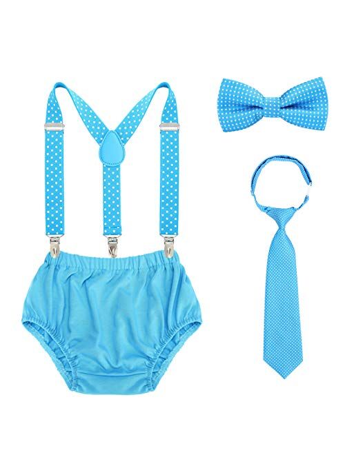 Baby Boys 1st/2nd Birthday Cake Smash Outfit Set Adjustable Suspenders Ties Bloomers for Birthday Photography