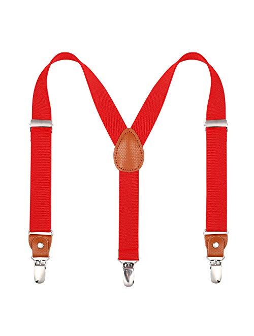 Toddlers Kids Boys Mens Suspenders - Y Back Adjustable Strong Clips Synthetic Leather Suspenders