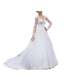 Plus Size Sweetheart Bridal Gowns Long Sleeves Lace Sequins Wedding Dresses for Bride 2021