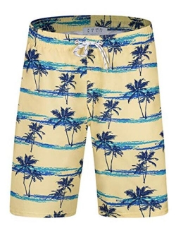 Mens Swim Trunks with Pockets Beach Swimwear Quick Dry Long Elastic Waistband Board Shorts Bathing Suits Holiday