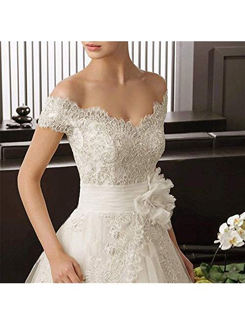 Solandia Off Shoulder Lace Applique Sequins Corset Mermaid Bridal Gown Train Wedding Dresses for Bride Plus Size