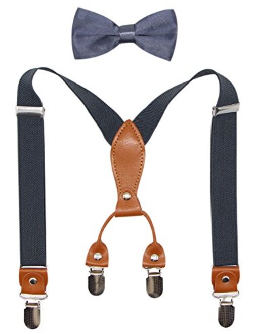 Suspenders & Bowtie Set for Kids and Baby - Adjustable Elastic X-Band Strong Braces