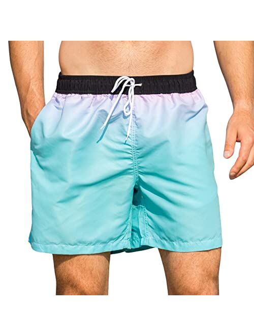 MADHERO Mens Swim Shorts Printed Swim Trunks Short Bathing Suits with Mesh Lining