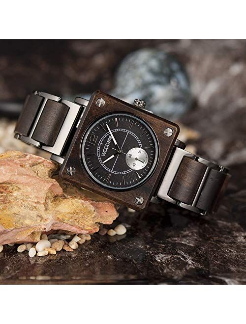 WOODME Wooden Watches for Men Luxury Stainless Steel Natural Wood Watch Chronograph Military Japanese Quartz Wristwatches with Unique Box