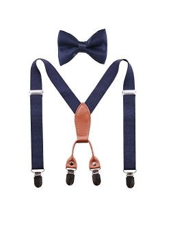 GUCHOL Baby Boys Suspenders Bow Tie Set for Kids - Adjustable Elastic Classic Wedding Accessory Sets Age 1 to 6 Year