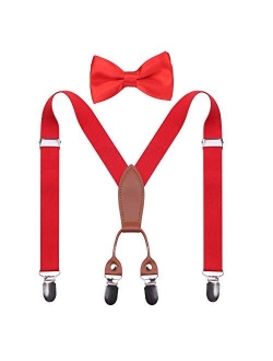 GUCHOL Baby Boys Suspenders Bow Tie Set for Kids - Adjustable Elastic Classic Wedding Accessory Sets Age 1 to 6 Year