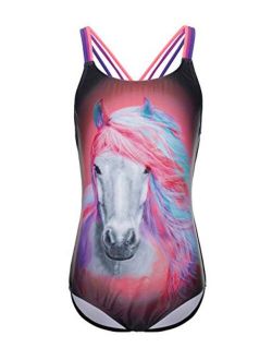 iDrawl Rainbow Swimwear for Girls One Piece, Hot Silver Unicorn Beach Sport Swimming Suits