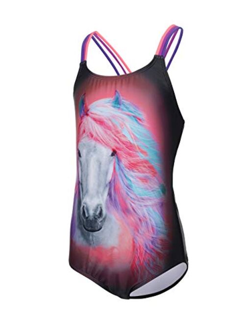 iDrawl Rainbow Swimwear for Girls One Piece, Hot Silver Unicorn Beach Sport Swimming Suits