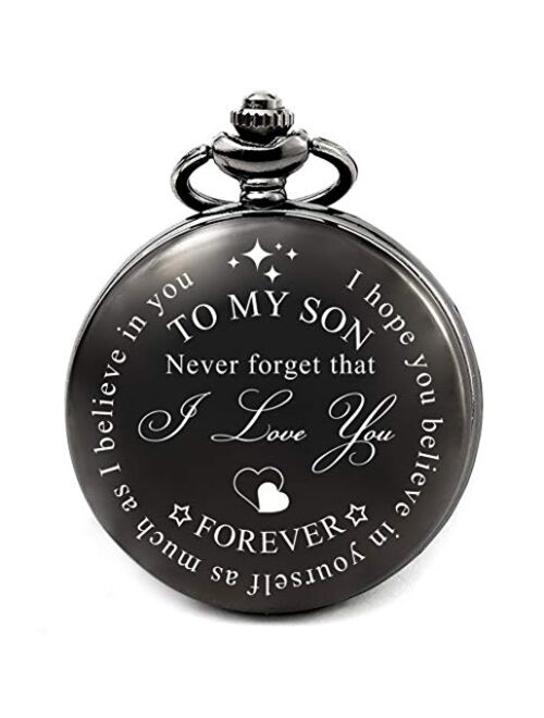 Mens Gifts for Birthday Valentines Day Graduation Fathers Day Christmas, Engraved Pocket Watch Roman Numeral