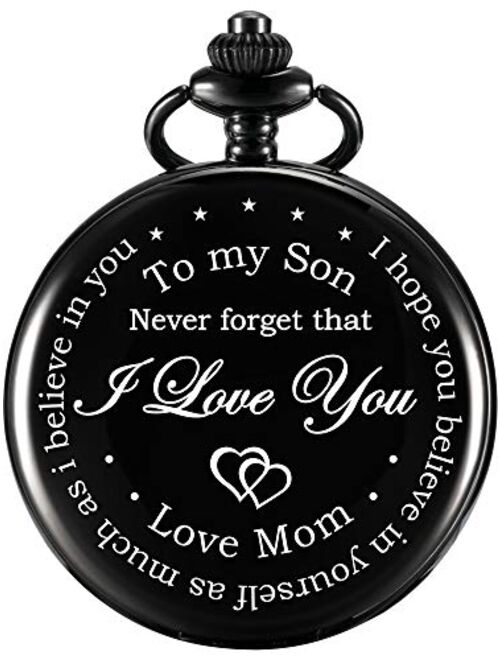 Hicarer Pocket Watch Gift for Son-Never Forget That, I Love You, Love Mom-from Mother to Son Pocket Watch with Chain