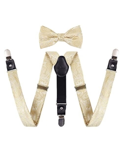 Alizeal Boys Paisley Adjustable Pre-tied Bow Tie and Clips Suspenders Set