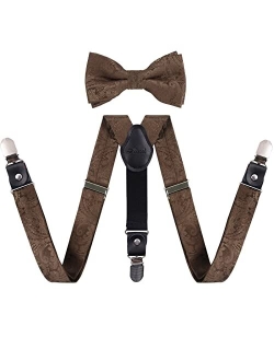 Alizeal Boys Paisley Adjustable Pre-tied Bow Tie and Clips Suspenders Set