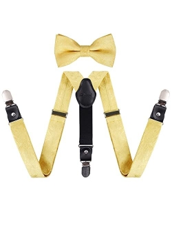 Alizeal Boys Paisley Adjustable Pre-tied Bow Tie and Clips Suspenders Set