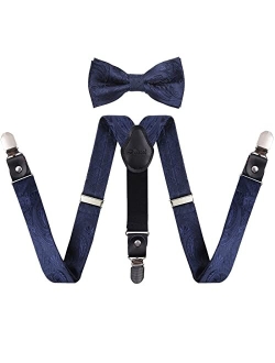 Alizeal Boys Paisley Adjustable Pre-tied Bow Tie and Clips Suspenders Set