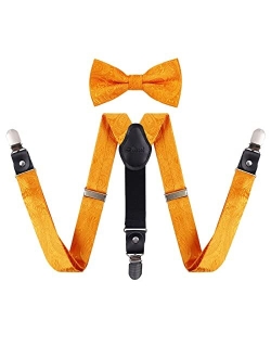 Alizeal Boys Paisley Adjustable Pre-tied Bow Tie and Clips Suspenders Set