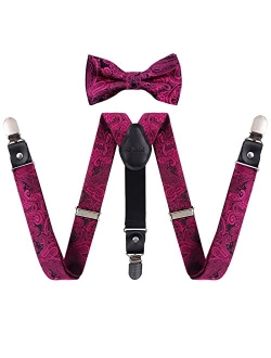 Alizeal Boys Paisley Adjustable Pre-tied Bow Tie and Clips Suspenders Set