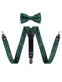 Alizeal Boys Paisley Adjustable Pre-tied Bow Tie and Clips Suspenders Set