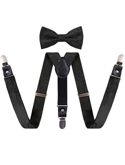 Alizeal Boys Paisley Adjustable Pre-tied Bow Tie and Clips Suspenders Set