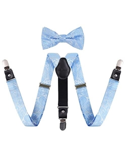 Alizeal Boys Paisley Adjustable Pre-tied Bow Tie and Clips Suspenders Set