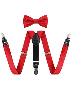 Alizeal Boys Paisley Adjustable Pre-tied Bow Tie and Clips Suspenders Set