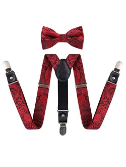 Alizeal Boys Paisley Adjustable Pre-tied Bow Tie and Clips Suspenders Set