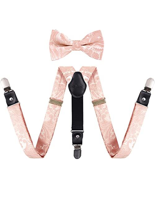 Alizeal Boys Paisley Adjustable Pre-tied Bow Tie and Clips Suspenders Set