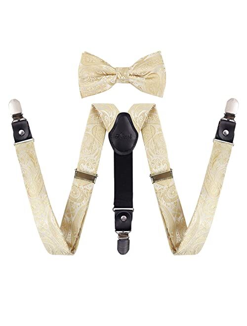 Alizeal Boys Paisley Adjustable Pre-tied Bow Tie and Clips Suspenders Set