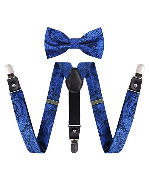 Alizeal Boys Paisley Adjustable Pre-tied Bow Tie and Clips Suspenders Set