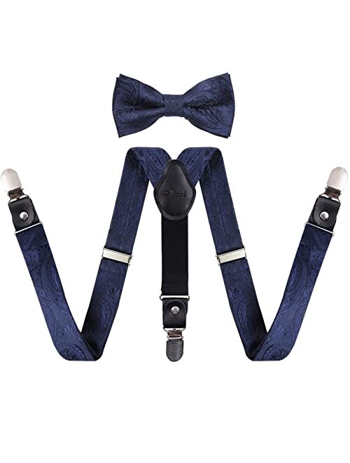 Alizeal Boys Paisley Adjustable Pre-tied Bow Tie and Clips Suspenders Set