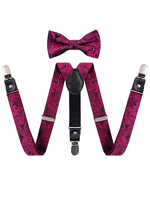 Alizeal Boys Paisley Adjustable Pre-tied Bow Tie and Clips Suspenders Set