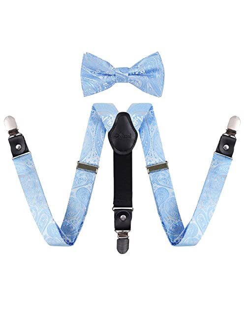 Alizeal Boys Paisley Adjustable Pre-tied Bow Tie and Clips Suspenders Set